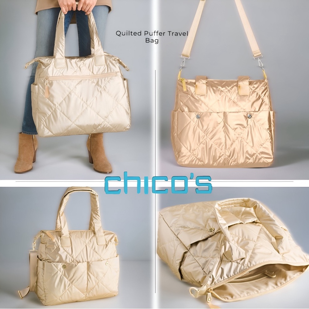 Chico's Quilted Puffer Travel Bag in Gold